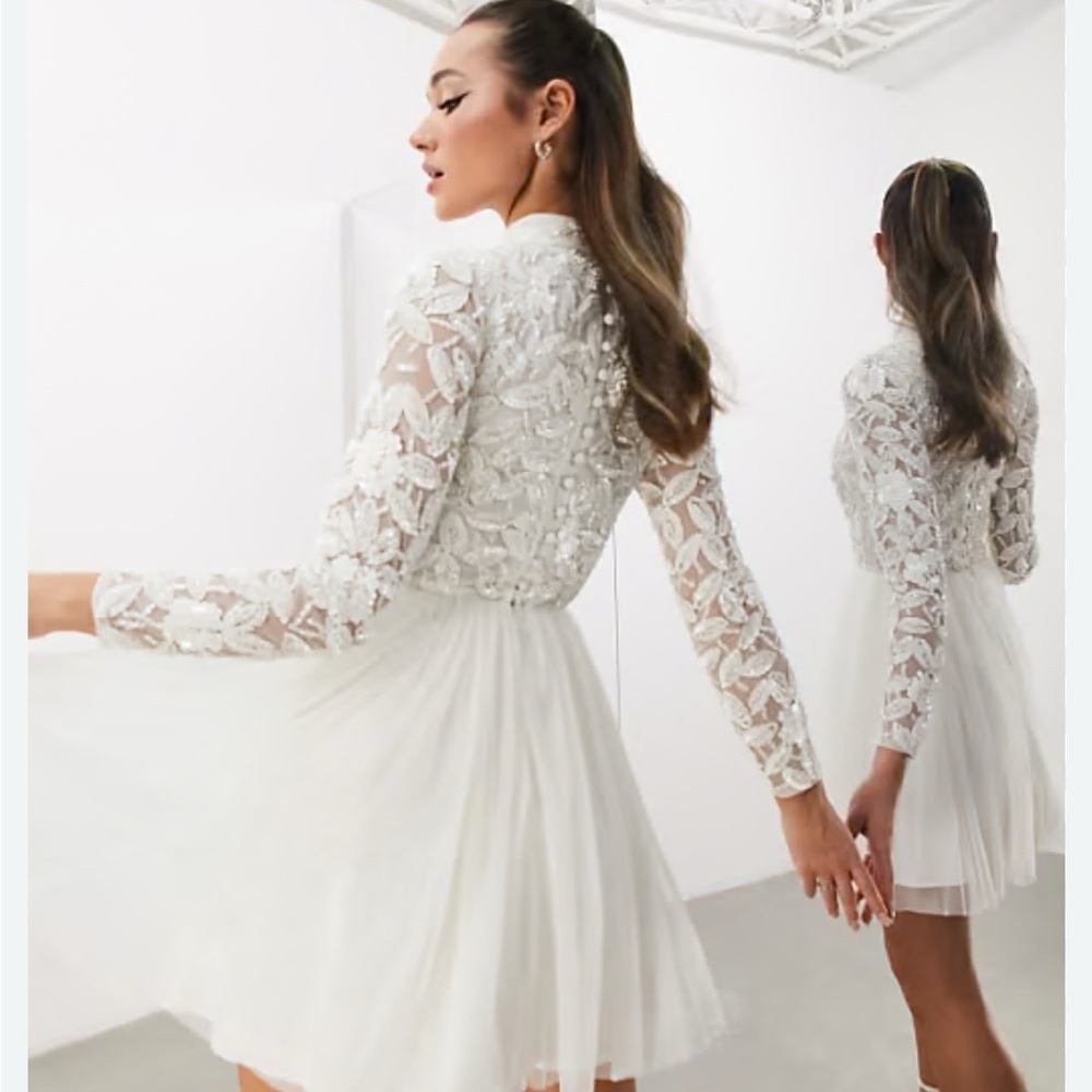 ASOS Bridal Arabella mini with embellished bodice Long Sleeve Dress